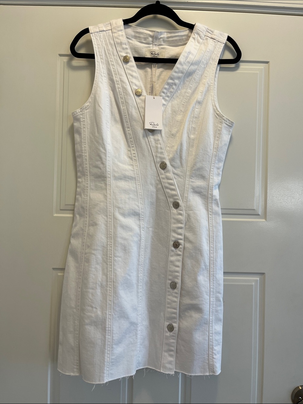 Rails White Sleeveless Asymmetrical Button Mini Dress
